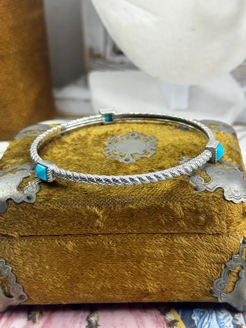 Judith Ripka Sterling Silver Stackable Turquoise Bangle Bracelet Signed