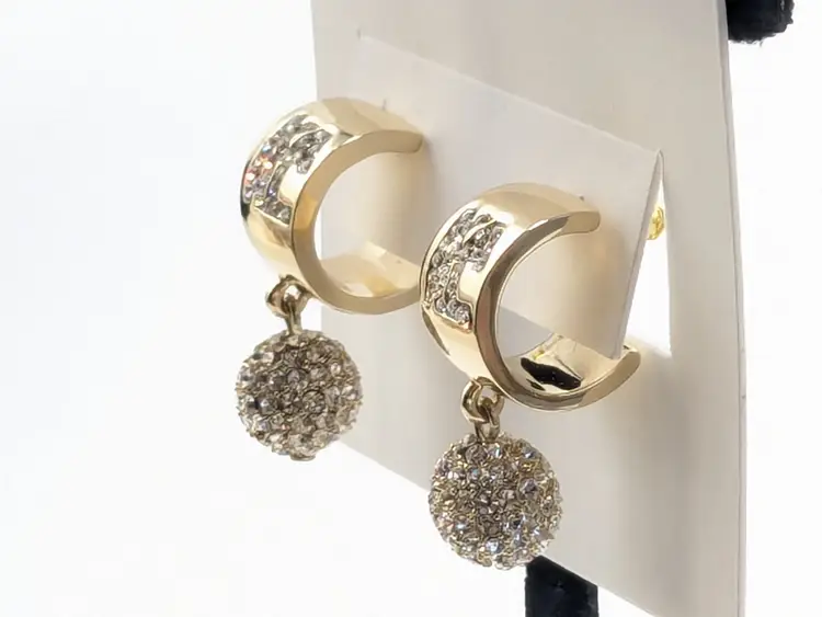Karl Lagerfeld Paris Gold Tone Crystal Ball Drop Pierced Earrings