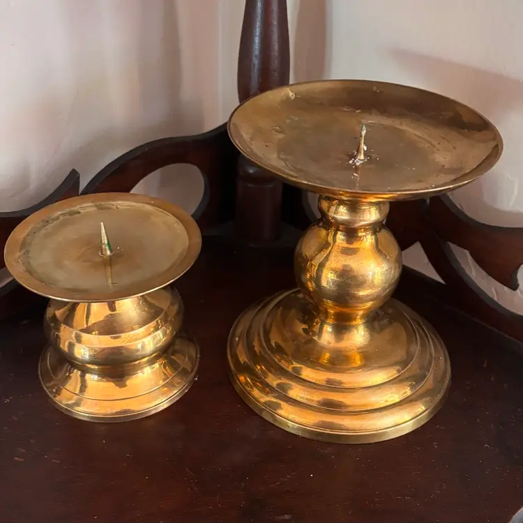 Vintage Solid Brass Pillar Candlesticks