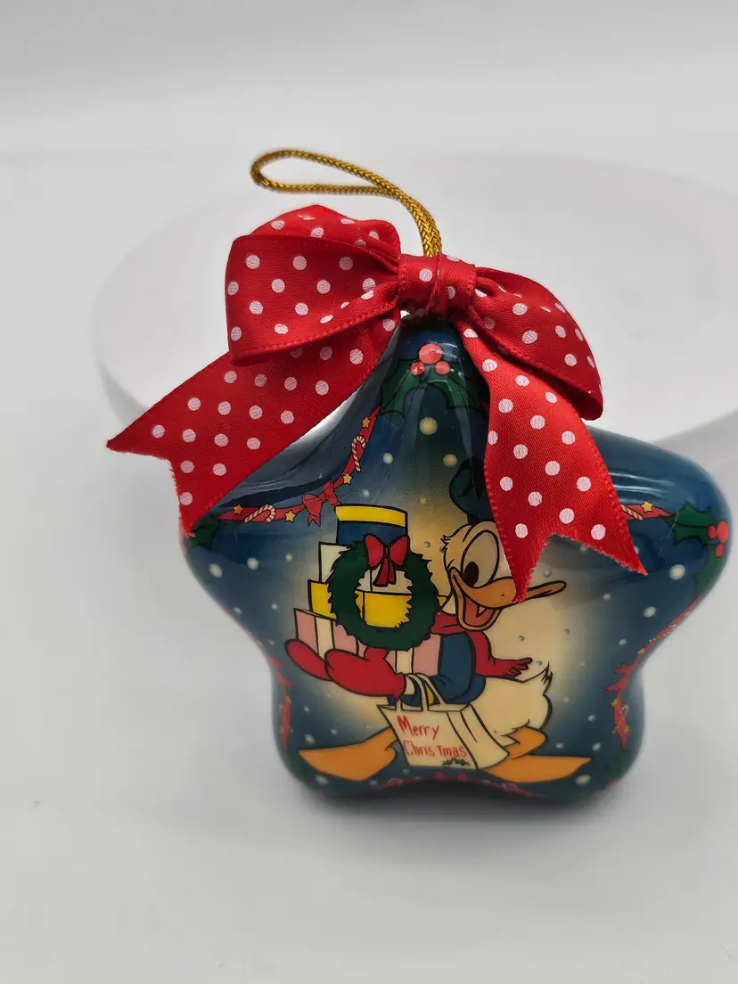 Vtg Donald Duck Christmas Tree Ornament Blue Star Plastic Disney Unlimited