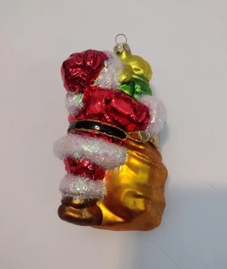 Impuls Poland Santa Girl Hug Christmas Ornament and Box Mouth Blown Vtg Glitter