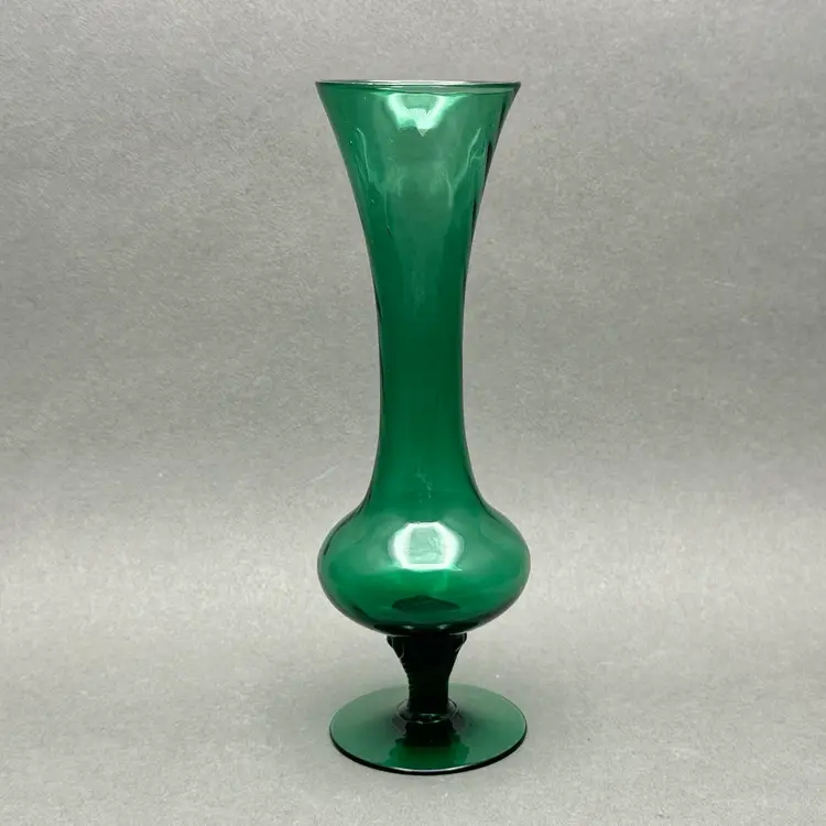 Vintage Italian Empoli Emerald Green Art Glass Bud Vase with Twisted Stem