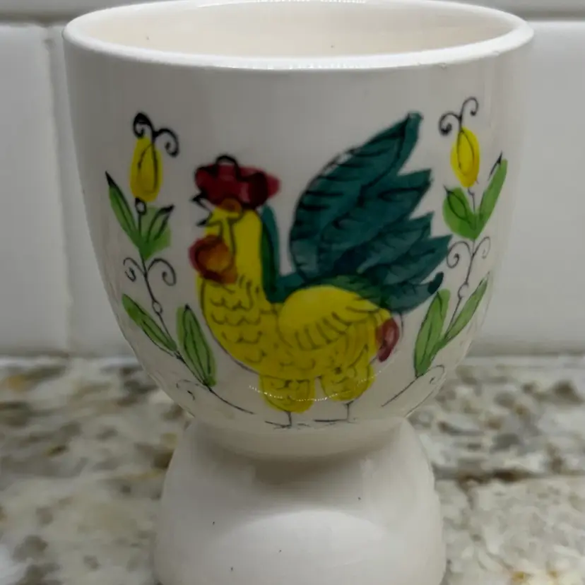 Vintage Egg Cup Hand Painted With Rooster Ceramic