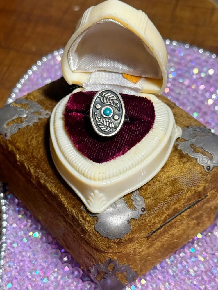 Vintage Sterling Silver Turquoise Leaf Ring Size 5