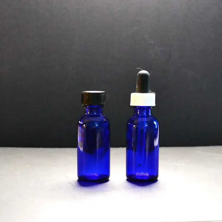 Pair Of Vintage Cobalt Blue Bottles 1 With Dropper Medicine Essential Oils Pharmacy