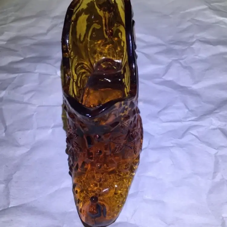 Mosser Honey Gold Victorian Rose Elegant Art Glass Shoe VTG Princess Slipper /97