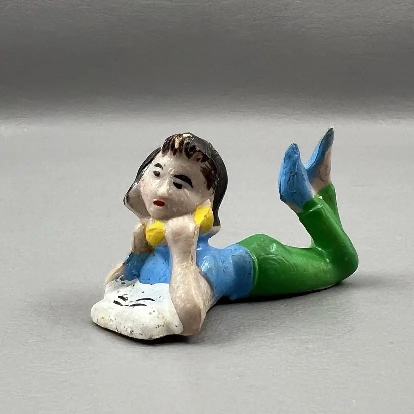 Vintage Cake Topper 1950-1960s MCM Brunette Teen Girl On Telephone 2" Hong Kong