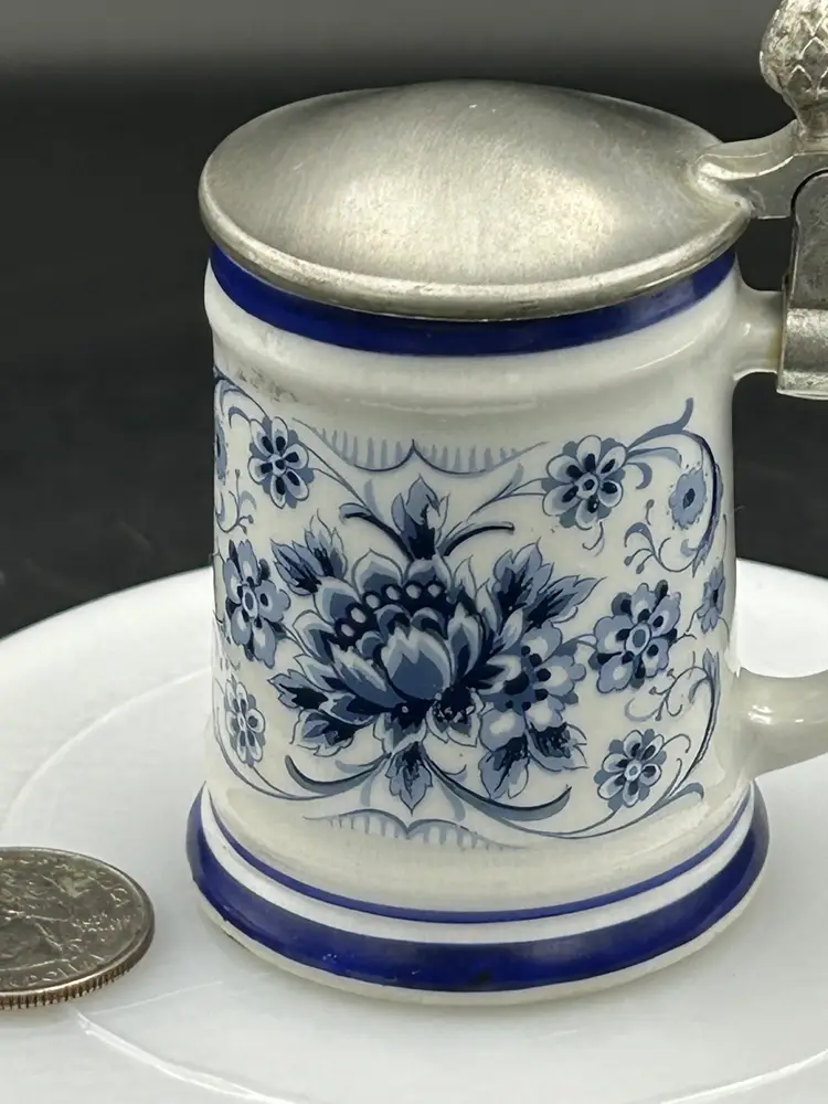 Vintage Echt Kobalt Porcelain German Beer Stein Blue & White Floral Miniature