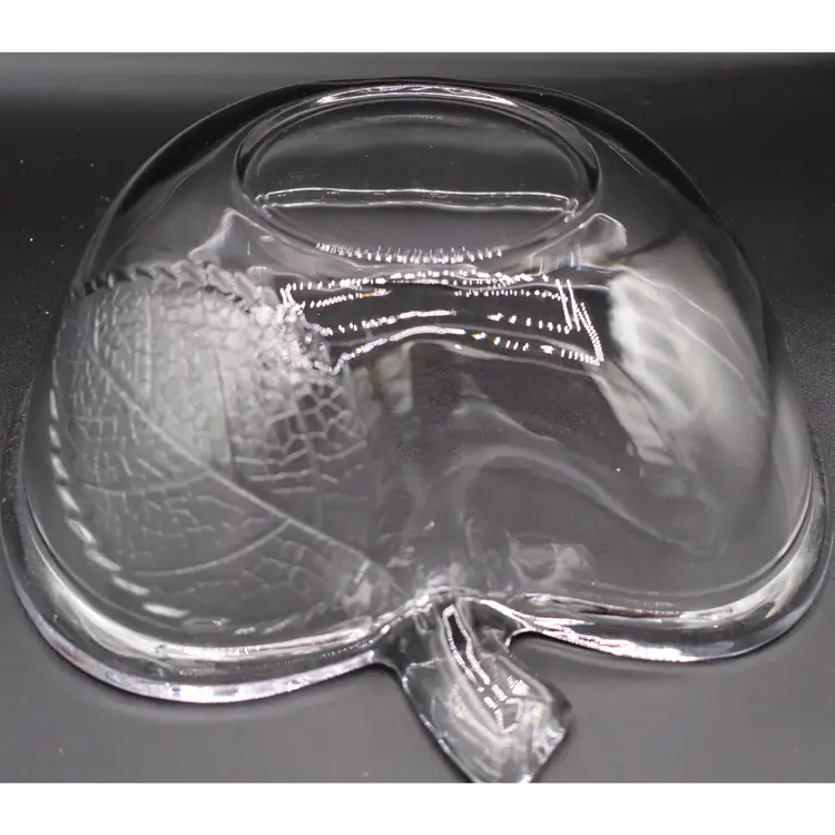 Apple Shaped Bowl Clear Glass Textured Leaf 9” L x 9”W X 3” D