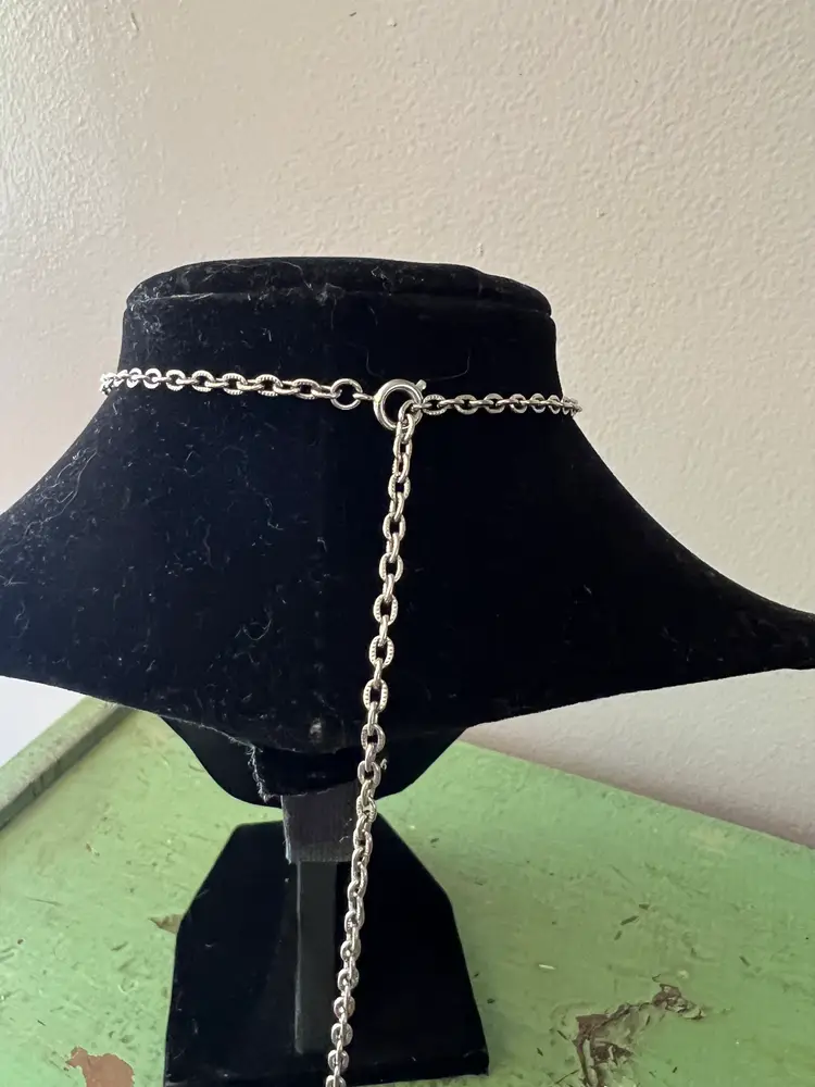 Vintage Amazonite Pendant with Silver Tone Setting on 23" Chain. Large Statement Necklace