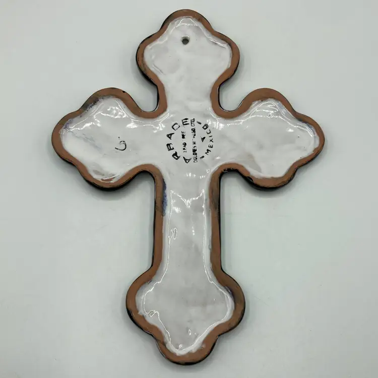 Talavera Dolores Hidalgo Pottery Wall Cross Colorful Mexico Hand-Painted 11.25"