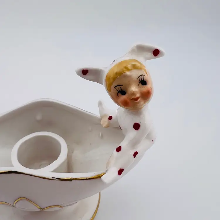 Vintage Made In Japan Ceramic Polka Dot Pixie Candlestick Holders