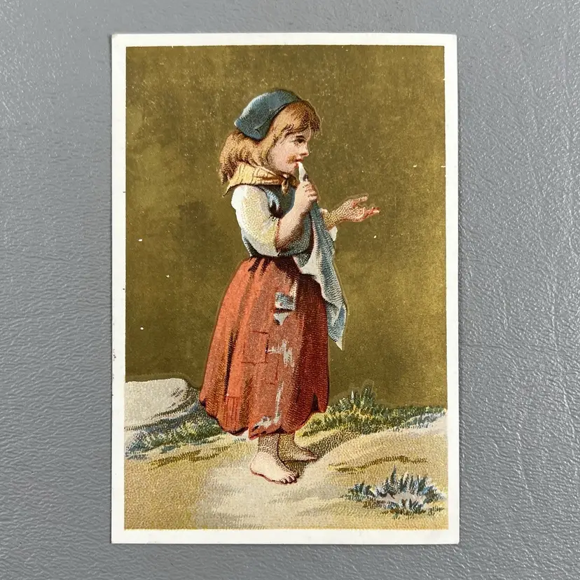 Victorian Trade Card Barefoot Little Girl 3x4.25"