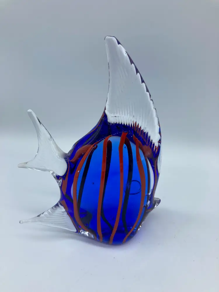 Blue with Red Stripes Glass Fish
