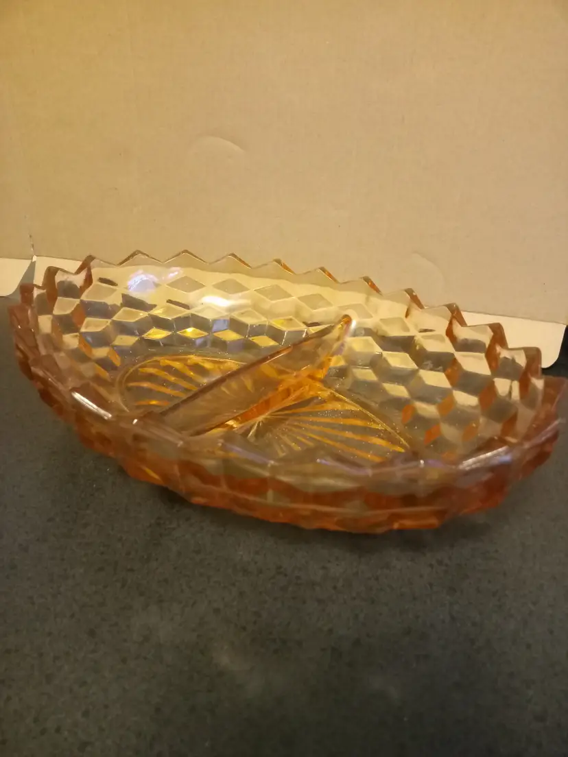 Peach Indiana Glass Company Relish dish