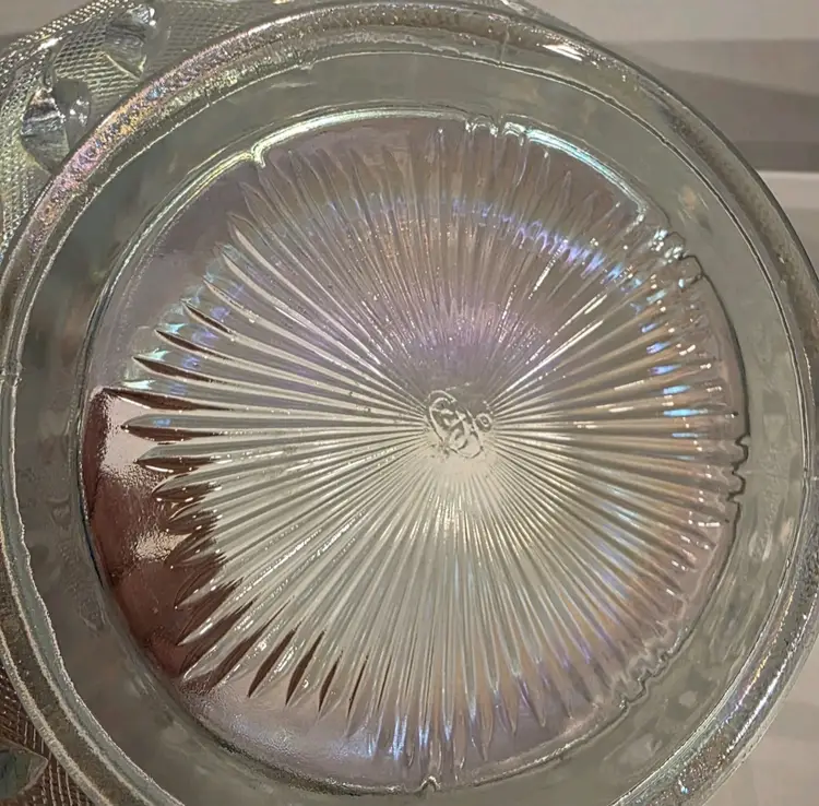 FENTON Art Glass White Iridescent Carved Rose  Bowl  With Brass  Stand