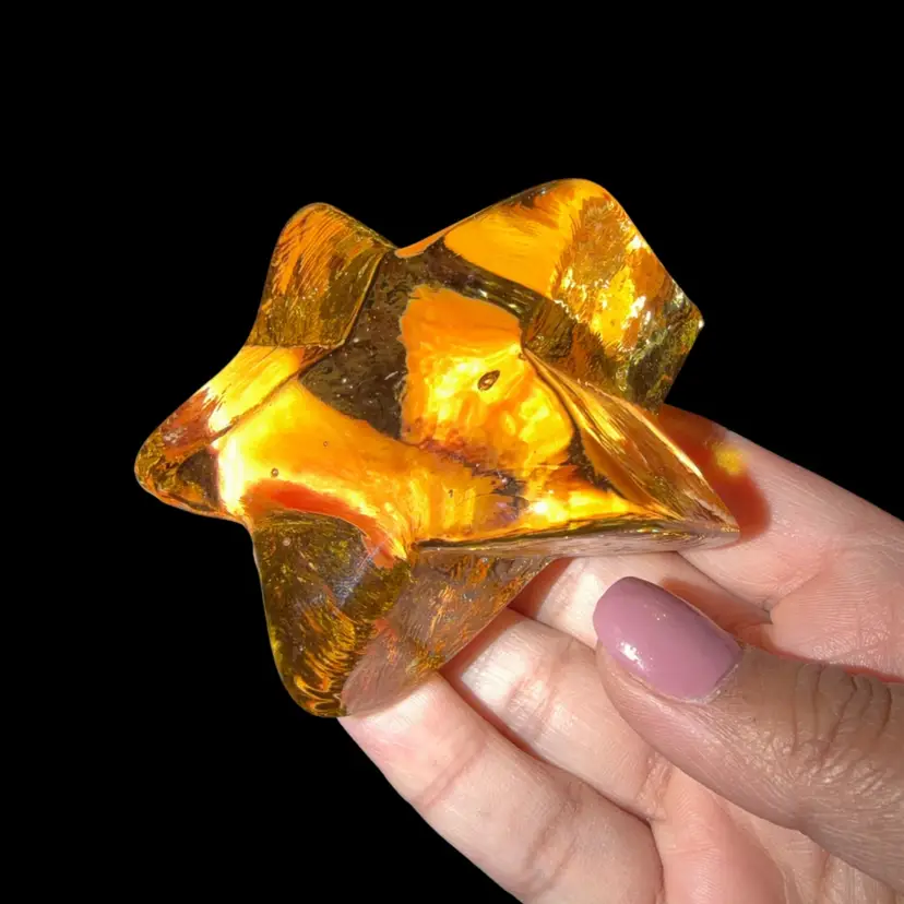 Fire and Light Signed Yellow Glass Shooting Star Paperweight