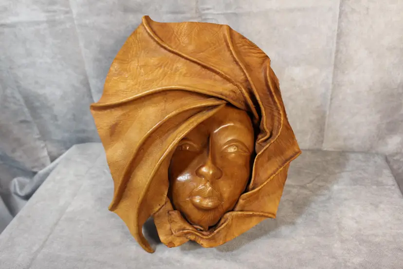 Sculptured Molded Leather Mask Wall Hanging, Handmade 3D