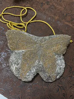 Vintage Neiman Marcus Double Sided Hand Beaded Gold/Silver Color Purse Yellow Lining