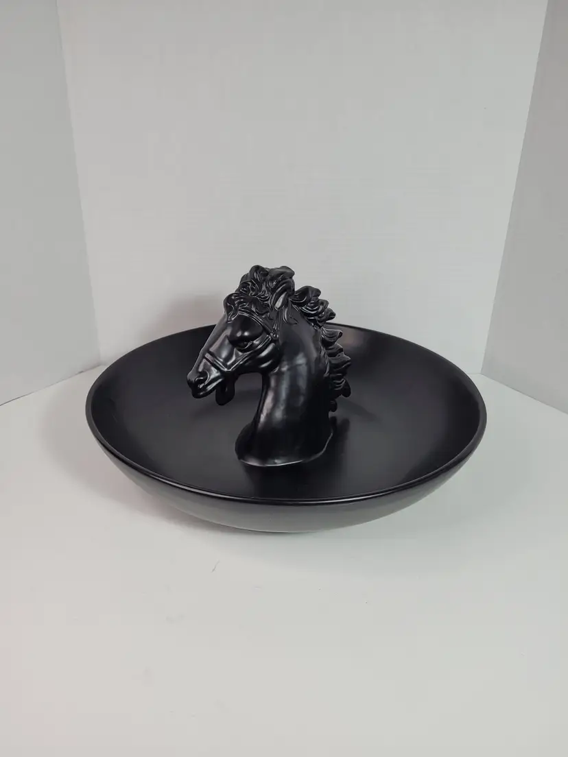 Italy REBIRTH CERAMICS Horse Matte Black Ceramic Sculpture Figurine Dish RARE