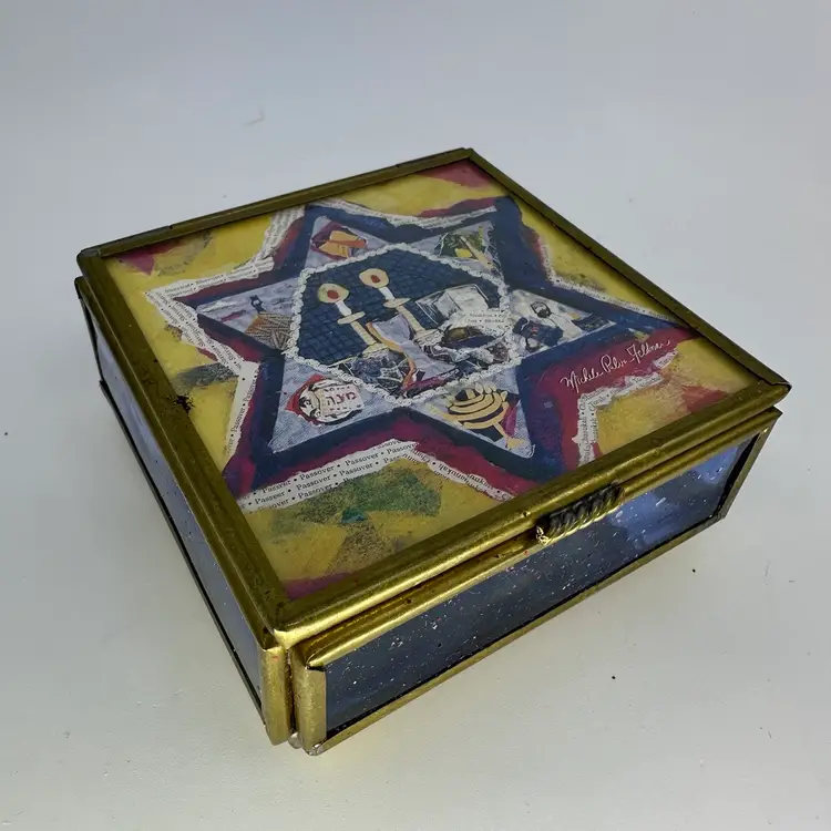 Judaica Star of David Glass and Brass Trinket Box