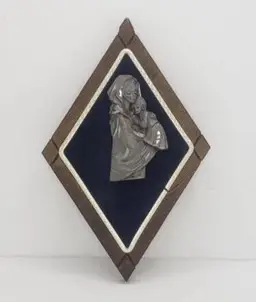 Peltro Cesellato a Mano Pewter Madonna Mary with Child Blue Velvet made in Italy