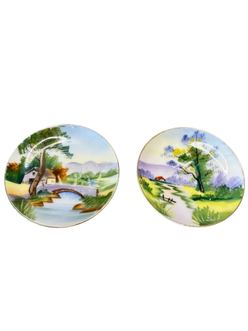 Set Of 2 Ucagco China Made In Occupied Japan Hand Painted Decorative 4” Plates