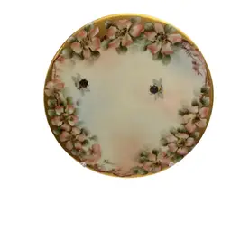 Antique Limoges Hand Painted Plate/Trivet/Boudoir Tray Floral With Bees 7”