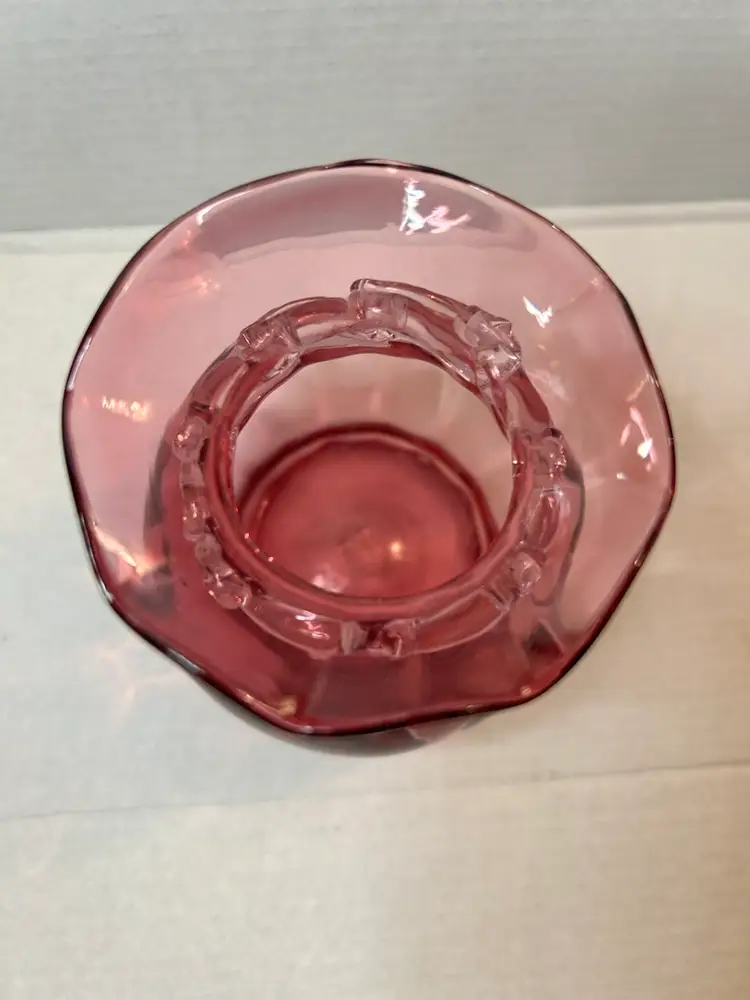 Vintage Pilgrim Glass Cranberry Bud Vase with Applied Rigaree Collar