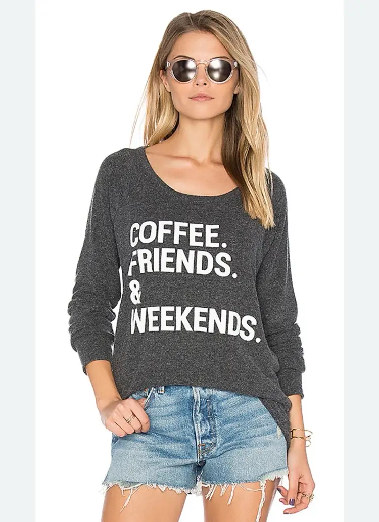 Chaser Women’s Medium Dark Gray Open Back Long Sleeve Coffee Friends Shirt