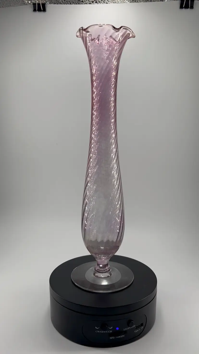 1980s Amethyst Elegant Long Flared Neck Footed Bulb Vase