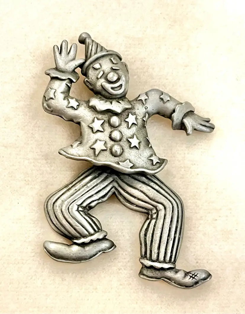 Articulated Clown Brooch Signed "JJ"