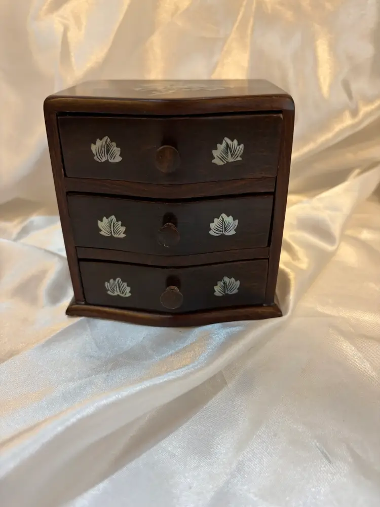 Vintage Wood with Inlay 3 Drawers Jewelry box