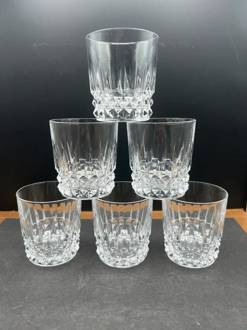 #920B Vintage Set Of 6 Tuilleries Villandry By Cristal D’Arques Durand Old Fashioned Crystal Whiskey Glasses