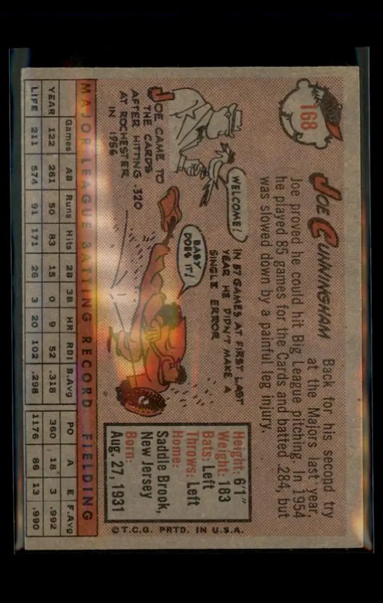 1958 Topps #168 Joe Cunningham - (pk4) - St. Louis Cardinals