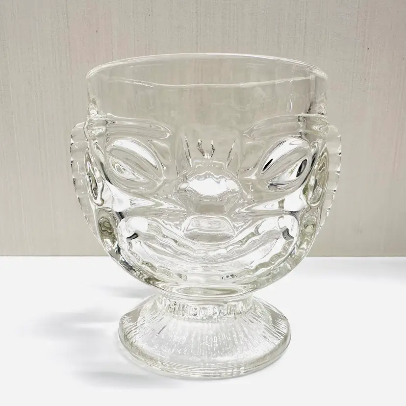 Vintage Tiki Double Sided Face Barware Heavy Glass Pedestal Tiki Bar