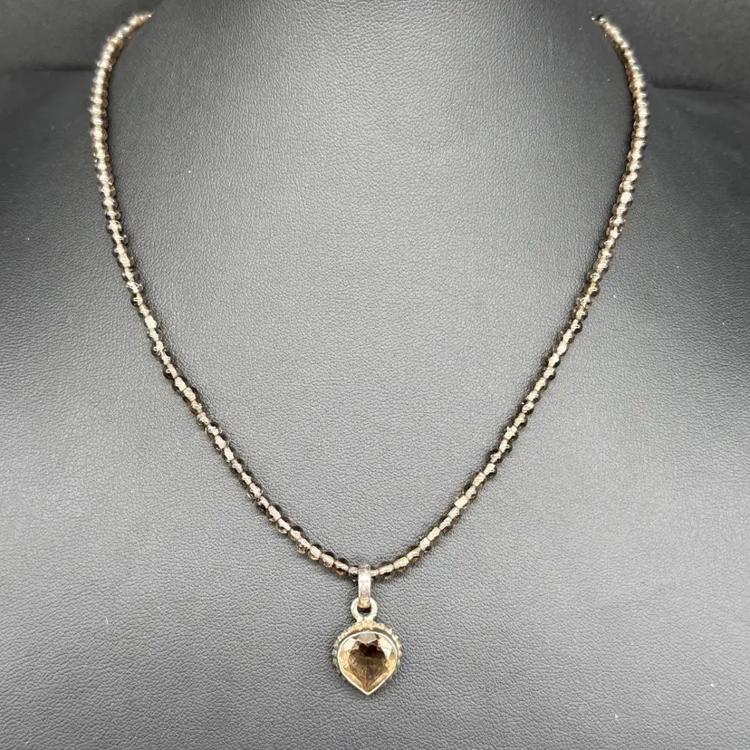 Grey Tourmaline Beads And Pendant Sterling Silver 16” Necklace