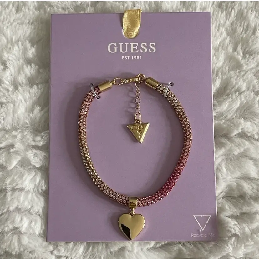 Guess Heart Charm Pink Sparkle Pavé Flex Bracelet