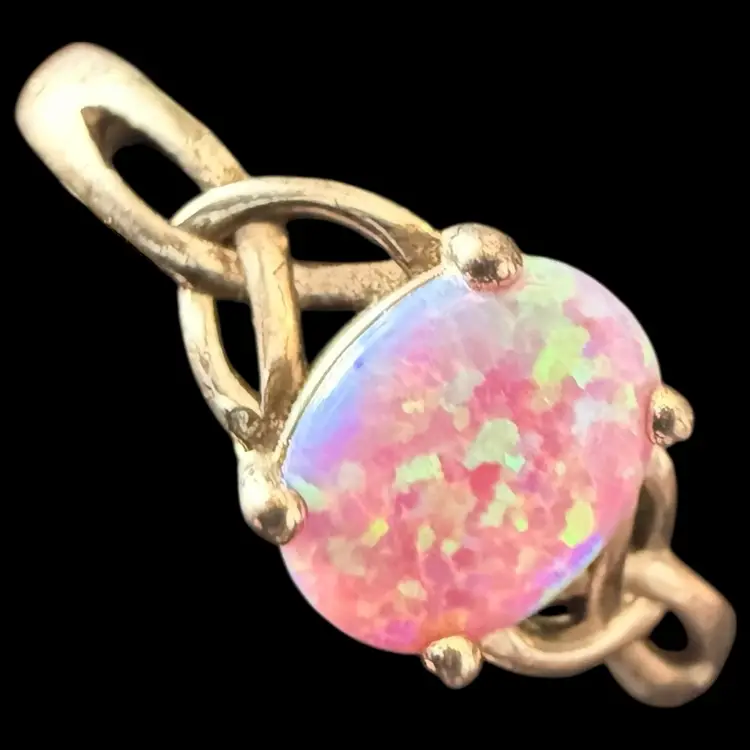 Pink Opal Celtic .925 Sterling Silver Ring Size 10