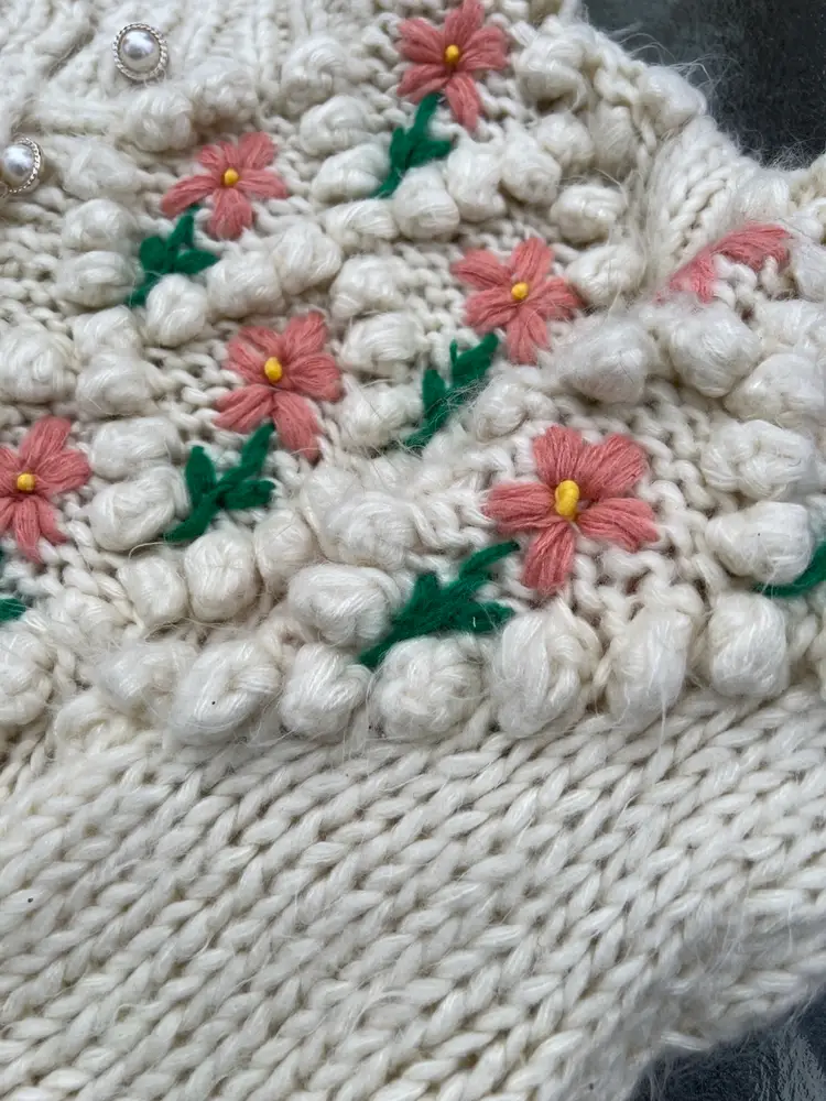 Hand Knit Chunky Flower Sweater