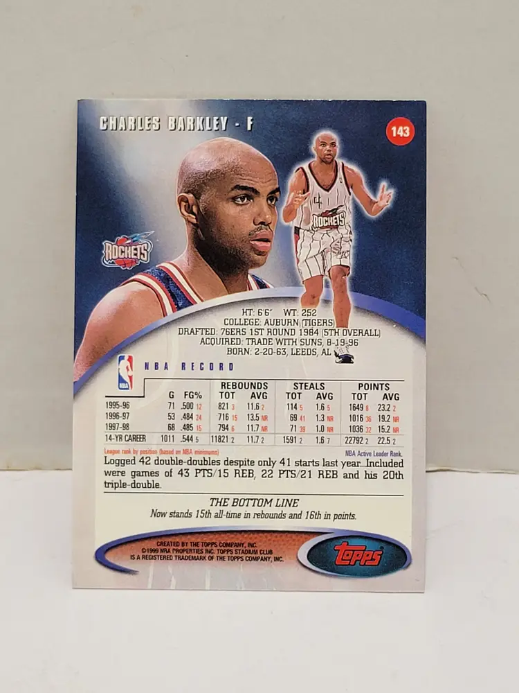 1998-99 Topps Stadium Club Charles Barkley #143 Basketball Card Houston Rockets