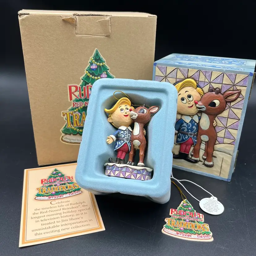 2009 Jim Shore Enesco #4013876 Rudolph & Hermey Ornament w/ trinket Keepsake Box