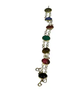 Vintage Gold-Filled Scarab Bracelet with Multi-Gemstones & Cultured Pearls — Egyptian Revival Carved Scarabs
