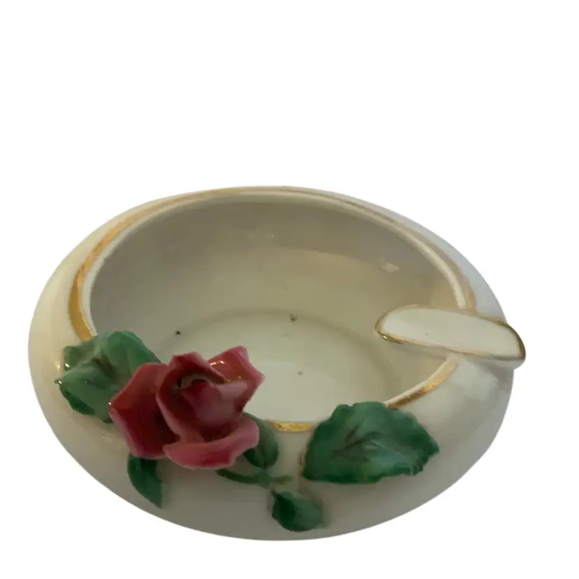 Vintage Rose Lefton Porcelain China Ashtray Approximately 3” Diameter