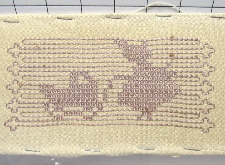 VTG Huck Towel Needlework Woman/Baby Carriage