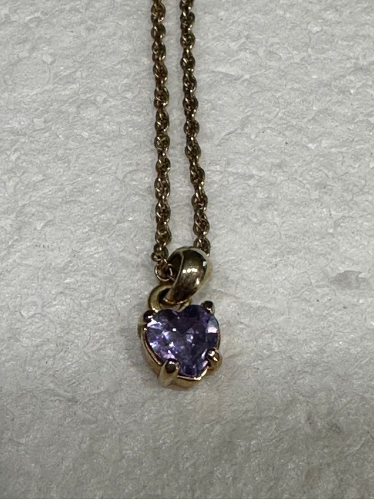 Gold Tone Amethyst Heart Pendant Necklace