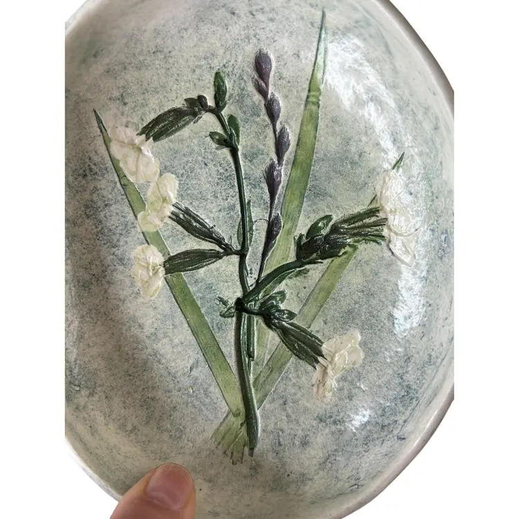 Salt Marsh Pottery Wall Hanging Bowl Floral Trinket Dish Signed