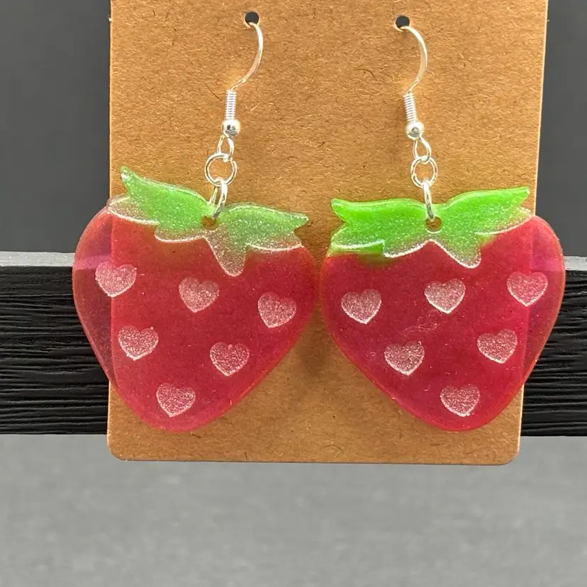 Strawberry With Hearts Earrings 🍓❤️ Made By Me