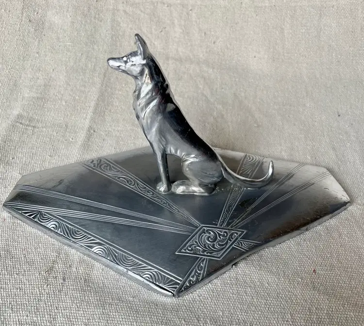 Weidlich Bros Art Deco 688 Silver Plated Metal German Shepherd Dog Lid Shelf Decor