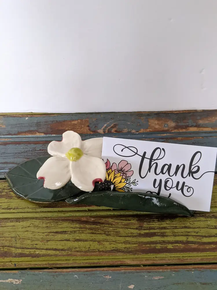 Handmade pottery Dogwood flower calling card holder